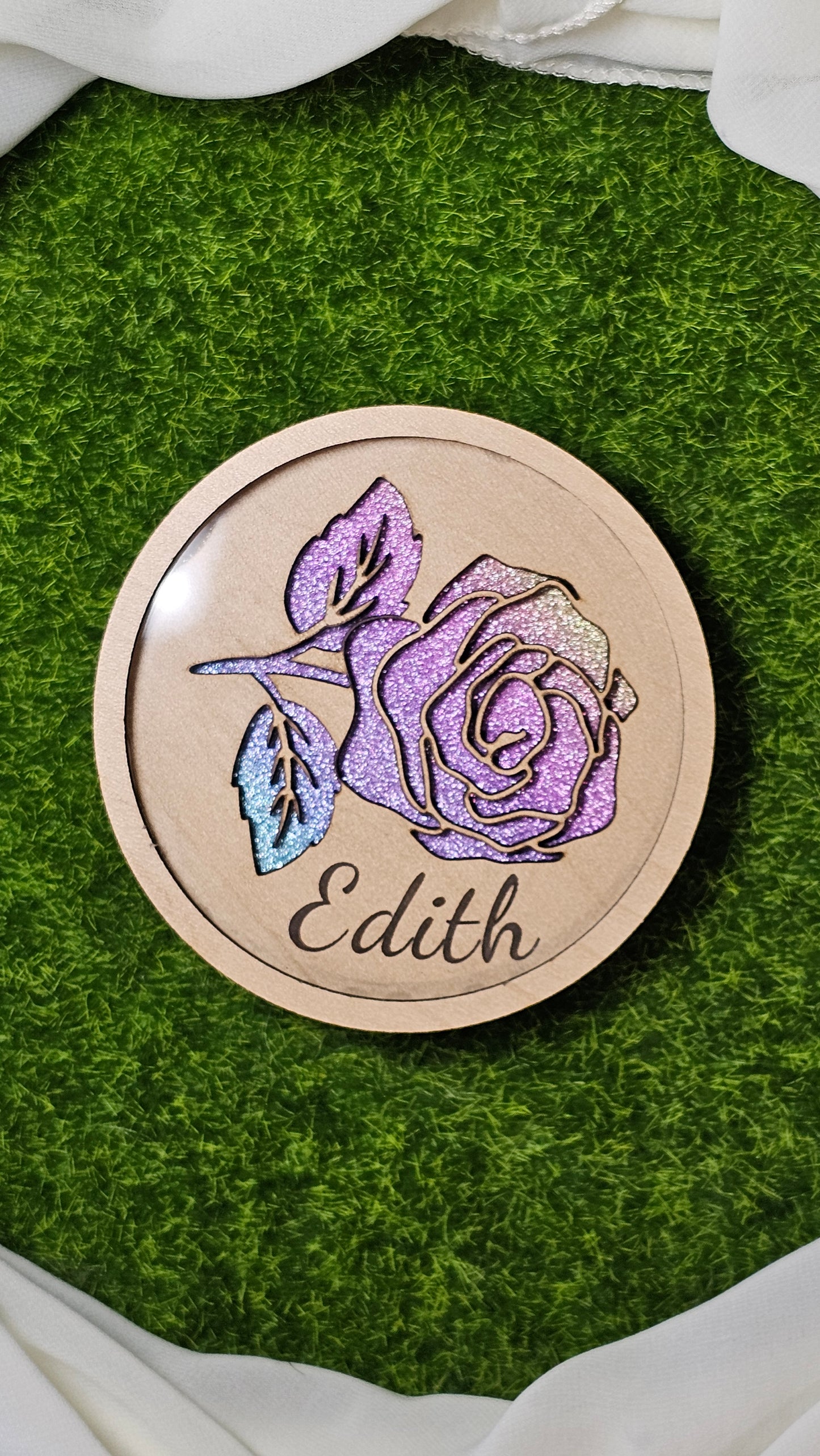 Candy Rose Wood Engraved Coaster