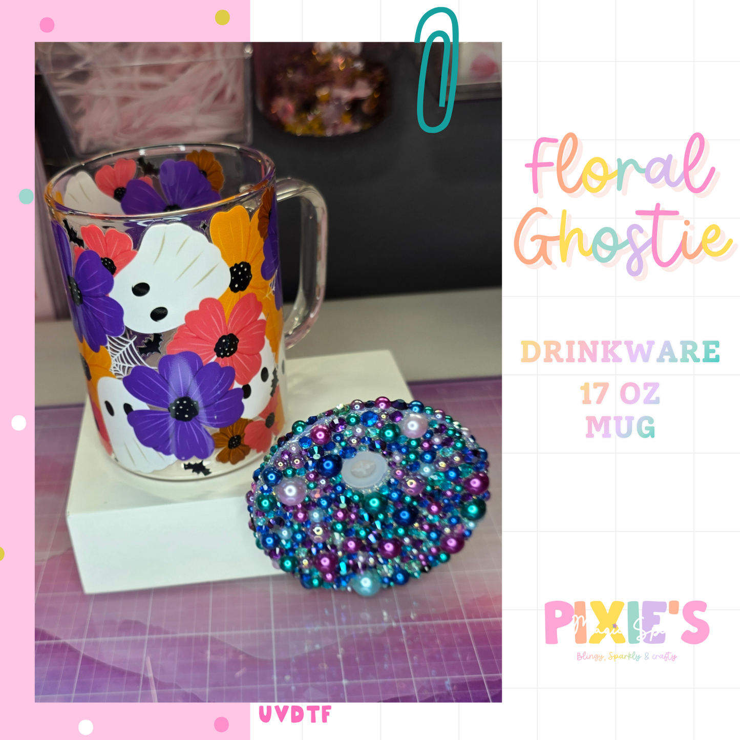 Floral Ghosite 17oz Glass Mug