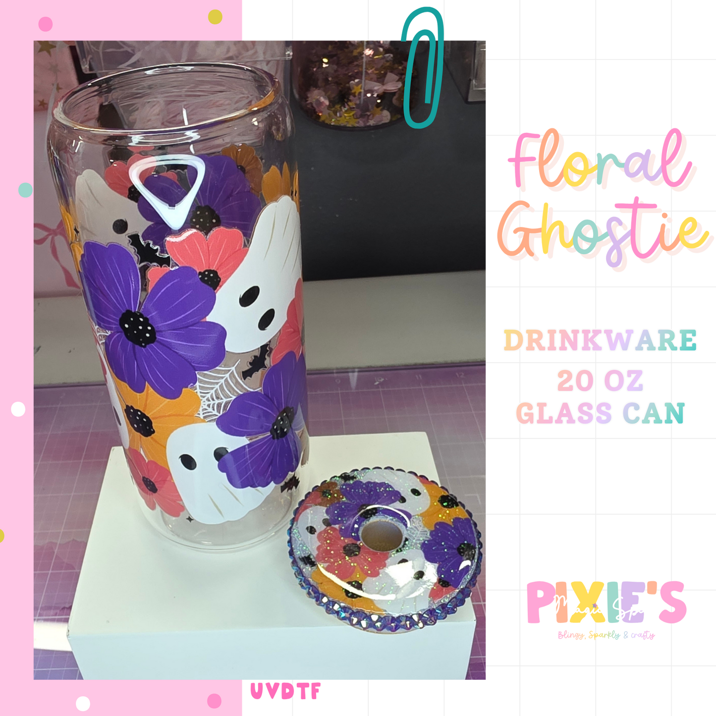 Floral Ghostie 20oz Glass Cup