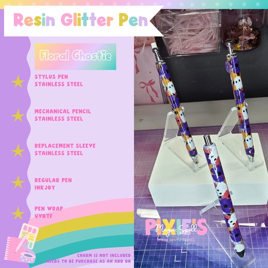 Floral Ghostie Resin Glitter Pen