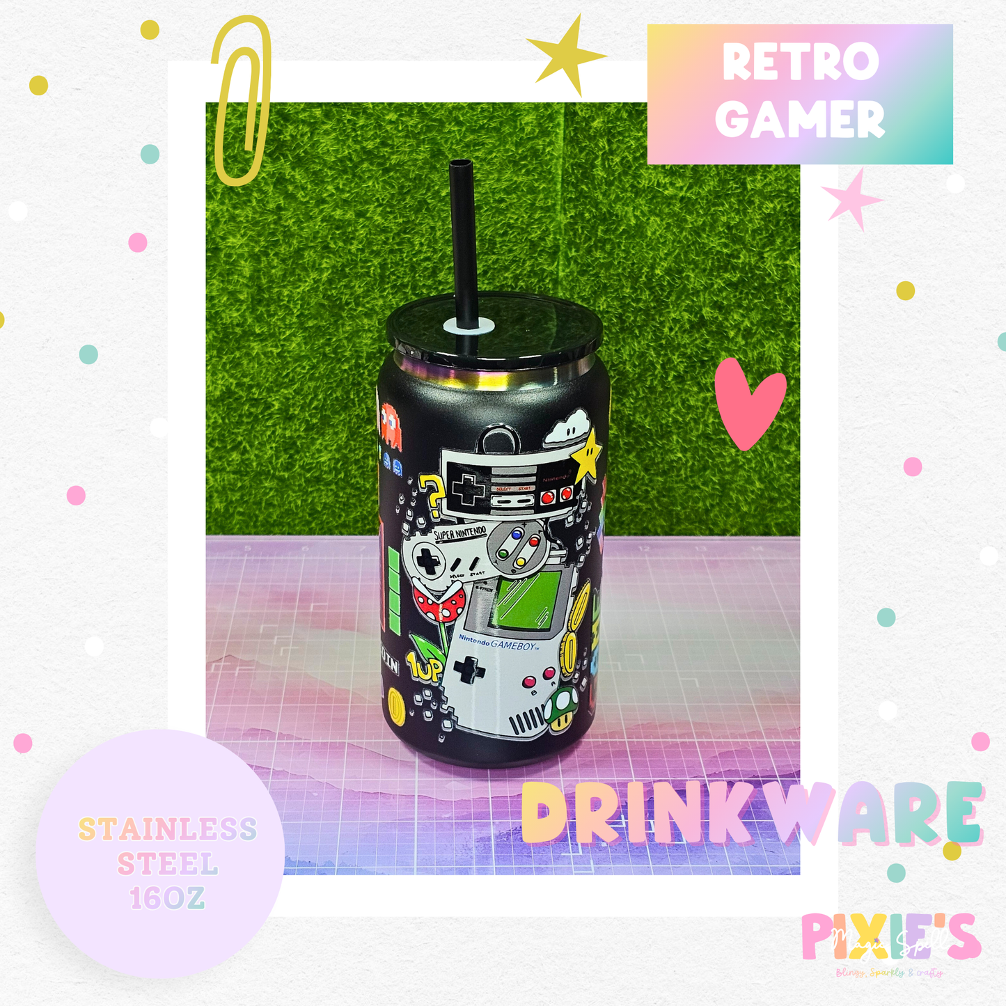 Retro Gamer 16oz Stainless Steel Cup