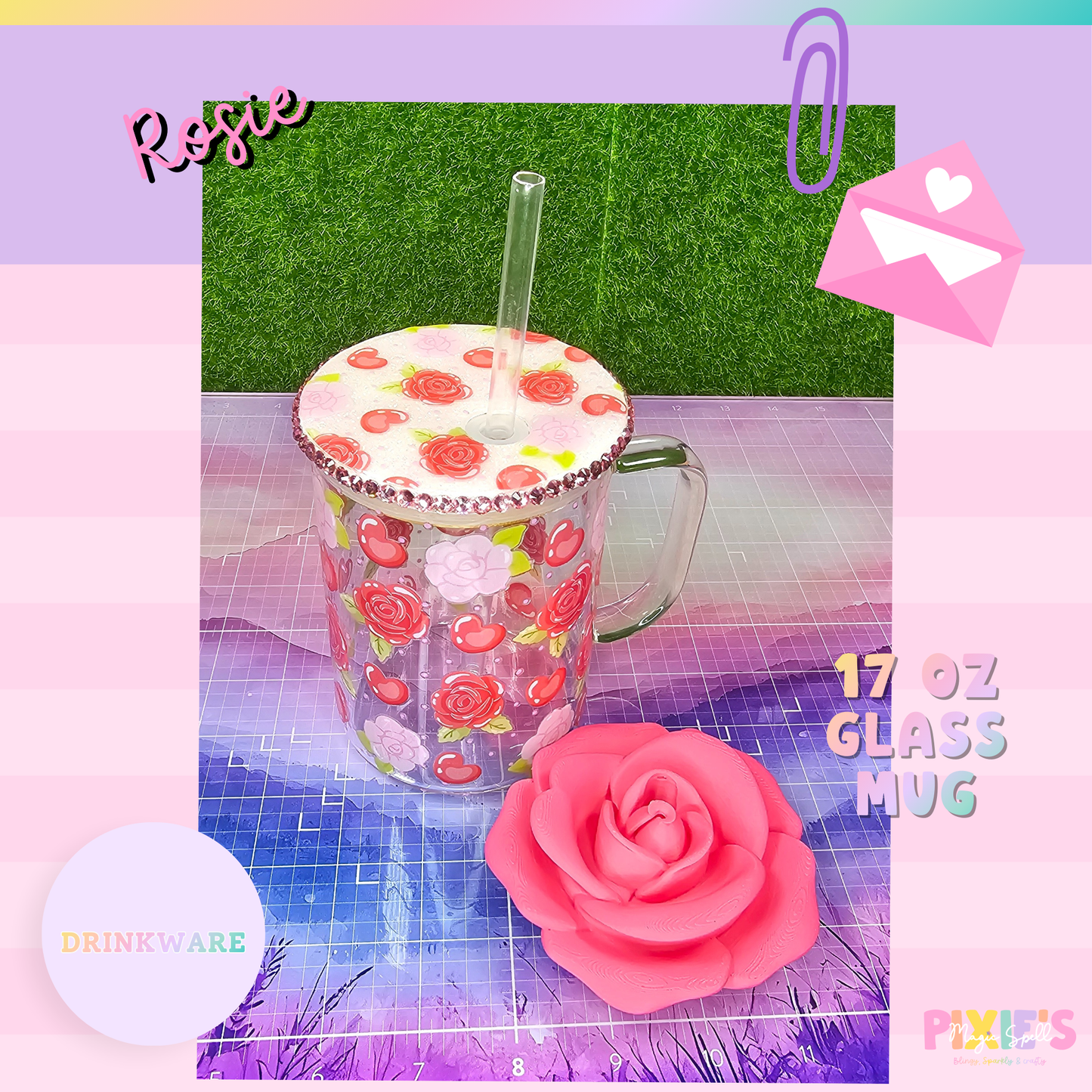 Rosie 17oz Glass Mug