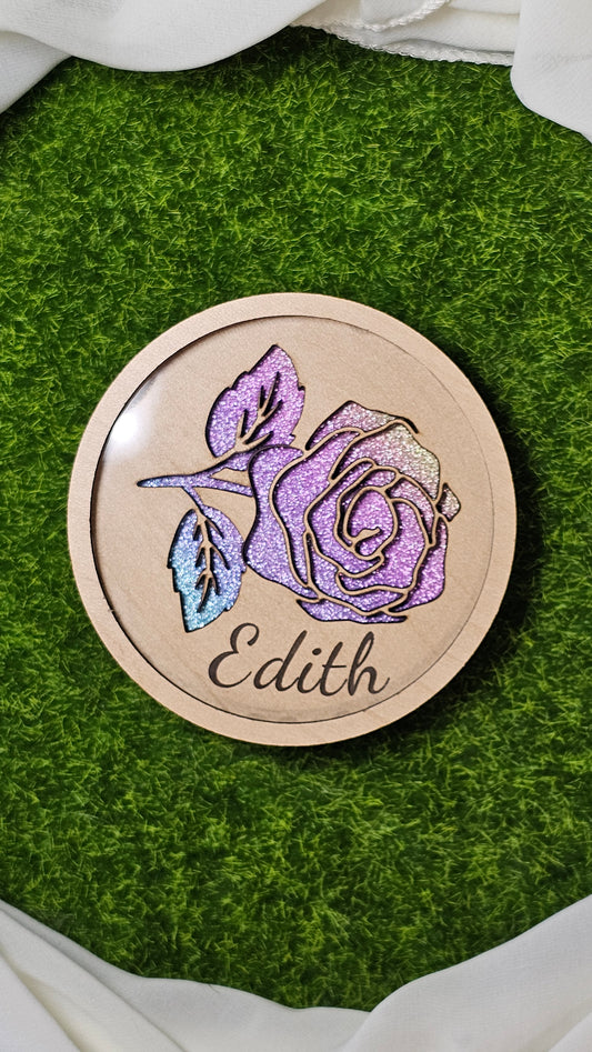 Candy Rose Wood Engraved Coaster
